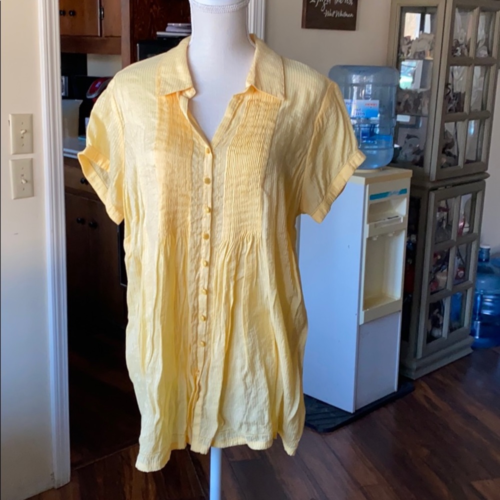 Yellow button down top